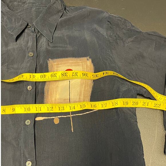 Vintage Doncaster Navy Blue Asian Inspired Long Sleeve Blouse Size M - Picture 5 of 6